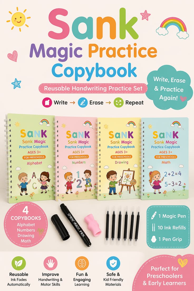 ✍️ Magic Practice Copybook Set (4 Books + 10 Refills)