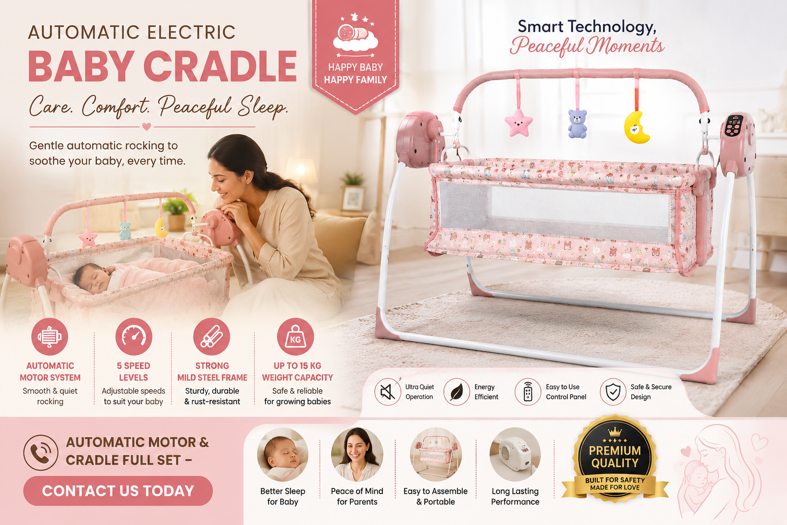 Automatic Electric Baby Cradle with Motor – Complete Set
